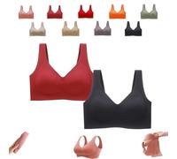 Donubiiu Nubelle Reggiseno di alta qualità, senza cuciture, scollo a V, taglie grandi, senza ferretto, per un comfort invisibile, rosso chiaro, nero, 4XL