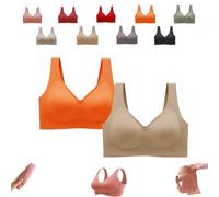 Donubiiu Nubelle Reggiseno di alta qualità, senza cuciture, scollo a V, taglie grandi, senza ferretto, per un comfort invisibile, arancione, pelle scura, 4XL