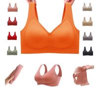 Donubiiu Nubelle Reggiseno di alta qualità, senza cuciture, scollo a V, taglie grandi, senza ferretto, per un comfort invisibile, Colore: arancione., XXL