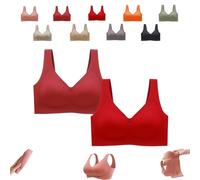 Donubiiu Nubelle Reggiseno di alta qualità, senza cuciture, scollo a V, taglie grandi, senza ferretto, per un comfort invisibile, rosso chiaro, rosso scuro, M