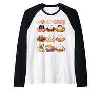 Donut Cats Adorabile Tema Dessert Gatto Anime Maglia con Maniche Raglan