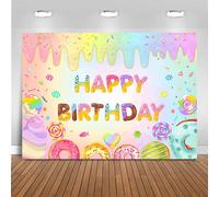 Donut Happy Birthday Backdrop for Girls Sweet Candy Birthday Party Decorations Background Cake Table Banner