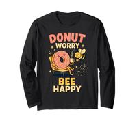 Donut Worry and Bee Happy Funny Comic Characters Cartoon Maglia a Manica