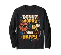 Donut Worry and Bee Happy Funny Comic Characters Cartoon Maglia a Manica
