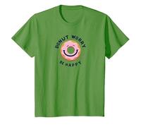 Donut Worry Be Happy - Allegro Gioco di Parole Pasticceria Maglietta, Bambini, Erba, 6 Anni