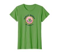Donut Worry Be Happy - Allegro Gioco di Parole Pasticceria Maglietta, Donna, Erba, 3XL