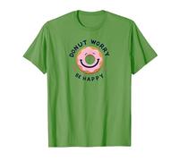 Donut Worry Be Happy - Allegro Gioco di Parole Pasticceria Maglietta, Uomo, Erba, M