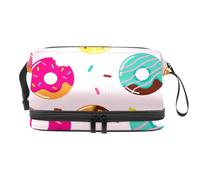 Donuts Sweet Desert - Trousse per cosmetici a doppio strato, per donne e ragazze, borsa da viaggio per trucchi, pratica borsa organizer con scomparto per pennelli, Multi, 27x15x14 cm/10.6x5.9x5.5 in,
