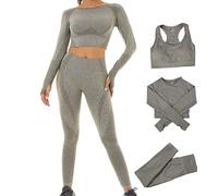 DONYKARRY 3set di Abbigliamento Sportivo da Palestra Senza Cuciture, Yoga Gym Leggings da Yoga a Vita alta e Reggiseno Sportivo e Top Sportivo