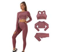 DONYKARRY 3set di Abbigliamento Sportivo da Palestra Senza Cuciture, Yoga Gym Leggings da Yoga a Vita alta e Reggiseno Sportivo e Top Sportivo