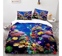 DooBey Oceano Copripiumino 240X220 Pesci Copripiumini Federa Con Due 50X75Cm Fibra Superfine Stampa 3D Copripiumino Matrimoniale Prevenire L'Allergia Con Cerniera Morbido E Confortevole