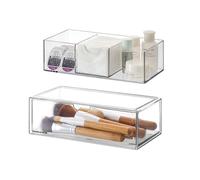 DoocliB Set di 2 organizer per cosmetici con cassetti, trasparente, per rossetto, mascara, trucco, cassetti in acrilico, impilabile