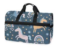 Doodle - Borsone da viaggio con unicorno arcobaleno per uomini, donne, ragazzi, ragazze, adolescenti, borsa sportiva oversize con scomparto per scarpe, per la notte, il fine settimana, yoga,