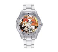 Doodle Cani e Gatti Orologi Da Uomo In Acciaio Inox Cinturino Analogico Al Quarzo Orologio Da, Stile:, regular, Bracciale