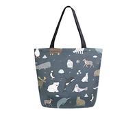 Doodle Cartoon Animals Canvas Tote Bag Borse per la spesa riutilizzabili Borsa per il trasporto con manici