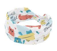 Doodle Cat Meow - Fascia larga per capelli con motivo pesce in stile cartone animato, per donne e ragazze, fascia per capelli annodata a turbante incrociato, antiscivolo, per yoga, allenamento, corsa