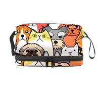 Doodle Cats and Dogs Friends - Trousse a doppio strato per cosmetici per donne e ragazze, borsa da viaggio per trucchi, pratica borsa organizer con scomparto per pennelli, Multi, 27x15x14