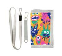 Doodle Divertente Carino Mostri Colorato piega portafogli regali per giovani cool titolare di carta portafoglio per gli uomini con cordino, scarabocchiare, divertente, carino, mostri, colorato, 1 size