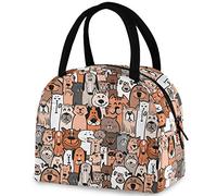 Doodle Dogs and Cats Pattern Borsa riutilizzabile per il pranzo con tasca frontale Chiusura a cerniera Borsa termica termica isolata per uomo Donna Lavoro Picnic Viaggi Spiaggia Pesca