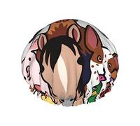 Doodle Farm Animals Faces Pattern Cuffia da a e cuffia da bagno per donna, Cuffie da a reversibili oversize impermeabili Grandi progettate per tutte le lunghezze di capelli, Cuffia elastic