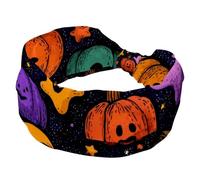 Doodle - Fasce larghe per capelli con zucche di Halloween, fantasmi e lune, per donne, yoga, allenamento, fasce elastiche per capelli, per lavare il viso e il trucco