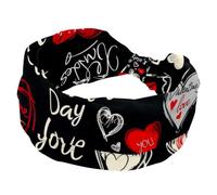 Doodle - Fasce larghe per San Valentino, con cuori rossi, per donne, yoga, allenamento, fasce elastiche per capelli per lavare il viso e il trucco