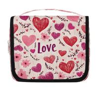 Doodle Love Heart Flower Beauty case da viaggio con gancio per appenderlo, organizer per trucchi impermeabile da appendere, borsa cosmetica portatile per donne e uomini, accessori essenziali da