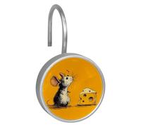 Doodle Mouse and Cheese (1) ganci per tenda da doccia - Set di 12 anelli per tenda da doccia - Ganci per asta da doccia per bagno tende e fodere