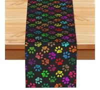Doodle Paw Print Gatto Cane Nero, Runner da tavolo, Runner da tavolo in lino sintetico per casa, feste, sala da pranzo, 33x183 cm