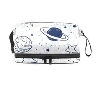 Doodle Planets Moon Stars Double Layer Cosmetic Bag per donne e ragazze, borsa da viaggio per trucchi pratica borsa organizer con scomparto per pennelli, Multi, 27x15x14 cm/10.6x5.9x5.5 in, Beauty