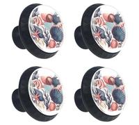 Doodle - Pomelli decorativi per armadietti da cucina, con conchiglie marine, stelle marine, alghe e coralli, pomelli decorativi per cassetti con viti, maniglie per mobili per la casa, confezione da 4