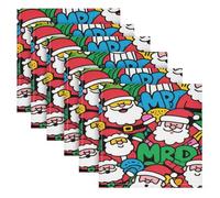 Doodle Santa Tovaglioli di stoffa cena a scacchi di Natale Tovaglioli di stoffa Set di 6 servilletas de Tela para mesa Elegantes