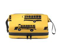 Doodle School Bus Borsa cosmetica a doppio strato per donne e ragazze, borsa da viaggio per trucchi pratica borsa organizer con scomparto per pennelli, Multi, 27x15x14 cm/10.6x5.9x5.5 in, Beauty case