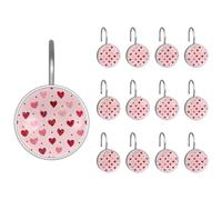 Doodled - Ganci per tenda da doccia in acciaio inox, a forma di cuori e pois, in acciaio inox, per tende da bagno, confezione da 12