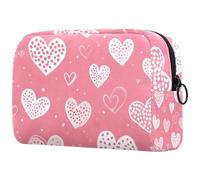 Doodled Love Signs Cuori e Macchie su sfondo rosa chiaro Borsa per cosmetici Piccola borsa da viaggio con cerniera Borsa da toilette portatile Organizer per trucchi per donne e ragazze, Multicolore 03