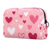 Doodled Love Signs Cuori e Macchie su sfondo rosa chiaro Borsa per cosmetici Piccola borsa da viaggio con cerniera Borsa da toilette portatile Organizer per trucchi per donne e ragazze, Multicolore 01