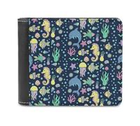 Doodles Underwater Sea Horse Dolphin Portafoglio da uomo a due ante sottile porta carte di credito in pelle, Stile:, Taglia unica