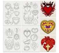 DOODLREAM 24 stabilizzatori per cucito a mano a forma di cuore sacro a croce, 21 x 29,7 cm, con motivo a cuore di San Giuseppe, 4 fogli adesivi in carta da ricamo Christian Stick e Stitch