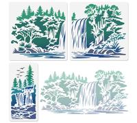 DOODLREAM 3 stencil per pittura con paesaggi a cascata, riutilizzabili, grandi modelli di paesaggio di montagna foresta, modelli di disegno, modelli di pittura fai da te per decorare la casa su tela a