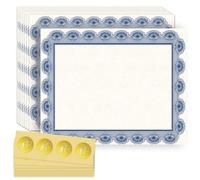 Doodlream 30 fogli di carta bianca con bordo blu per il completamento del raggiungimento del premio con 32 adesivi in lamina d'oro, 20 x 25 cm, carta per diploma di laurea sportiva