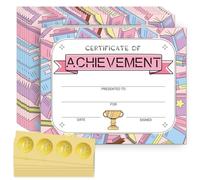 Doodlream 30 fogli di carta di riconoscimento per il riconoscimento del premio di completamento dei libri, con 32 adesivi in lamina d'oro, 20 x 25 cm, vuoti, diploma di scuola elementare, diploma di