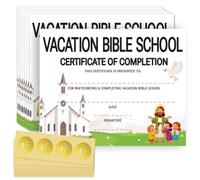 Doodlream 30 pezzi Vacation Bible School VBS Certificato di completamento Award con 32 adesivi in lamina d'oro, 20 x 25 cm, carta per certificato di sfondo della chiesa per la partecipazione VBS