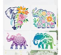 Doodlream 4 stencil a forma di elefante per dipingere stencil riutilizzabili con sagoma di elefante, mandala, fiori e foreste, modelli di disegno fai da te per legno, parete, tessuto, vetro, tela di