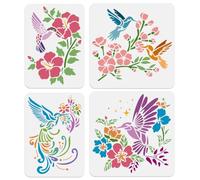 Doodlream 4 stencil con colibrì sul ramo di fiori per dipingere stencil riutilizzabili con uccelli e fiori, modelli di disegno fai da te per legno, parete, tessuto, vetro, tela di carta