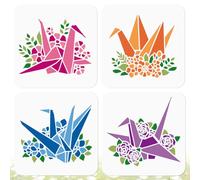 DOODLREAM 4 stencil da parete per origami con gru con fiori, 20 x 20 cm, riutilizzabili, in plastica, stencil per pittura su legno, parete, tessuto, vetro, mobili, diari, scrapbooking, decorazioni fai