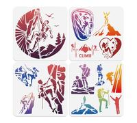 Doodlream 4 stencil per arrampicata su roccia, sagoma per dipingere, 30 x 30 cm, riutilizzabili, per alpinismo, arte fai da te, per pareti in legno, tessuto, tela e carta