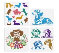 DOODLREAM 4 stencil per pittura fai da te a forma di bassotto, per decorare | Set di stencil a forma di cucciolo di animale, riutilizzabili, modelli di pittura a forma di cane, per bruciare il legno
