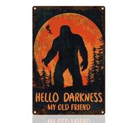 Doodlream Divertente cartello da campeggio Sasquatch Hello Darkness My Old Friend, in metallo, decorazione da parete, poster vintage per interni ed esterni, casa, giardino, cortile, 20,3 x 30,5 cm