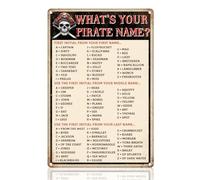 DOODLREAM Divertente targa in latta con nome pirata, decorazione da parete con nome pirata What's Your Pirate Name Party cartello vintage da parete per casa uomo grotta garage bar pub club pirata