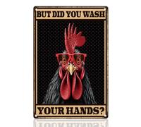 Doodlream Divertente targa in metallo con gallina e scritta "But Did You Wash Your Hands", 30 x 20 cm, decorazione da parete con gallo, stile vintage, poster da parete per WC, bagno, bagno